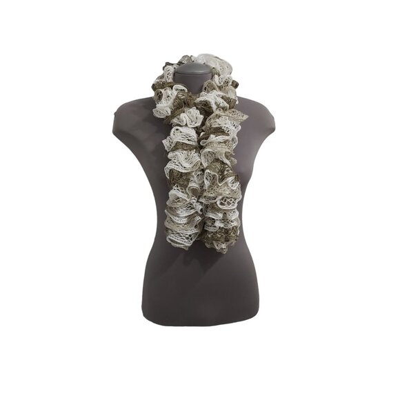 Frilly Ruffle Scarf Wrap Sparkle All Season Accessory Beige Gray White Shuffle - Picture 1 of 12